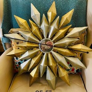 Gold and Silver Sunburst 3-D Wall Mirror